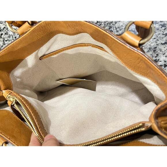MICHAEL KORS CARAMEL TAN LEATHER SATCHEL HANDBAG. - Picture 7 of 12